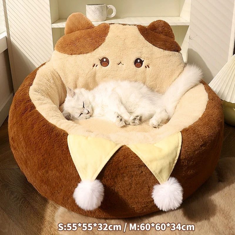 Warm Round Plush Bed With Deep Sleep Cushion Design